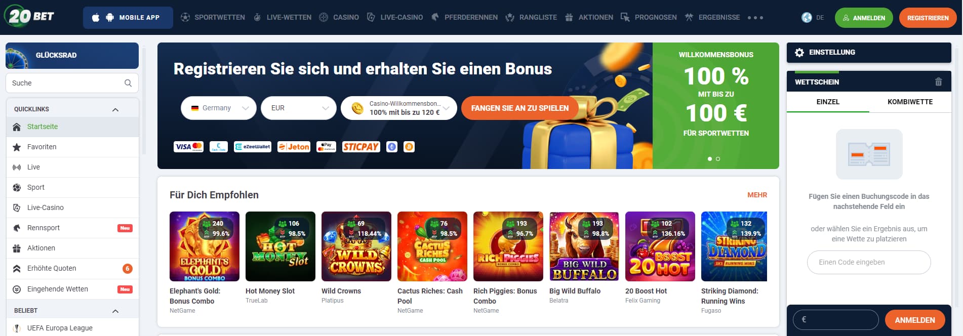 20Bet Casino Überprüfung